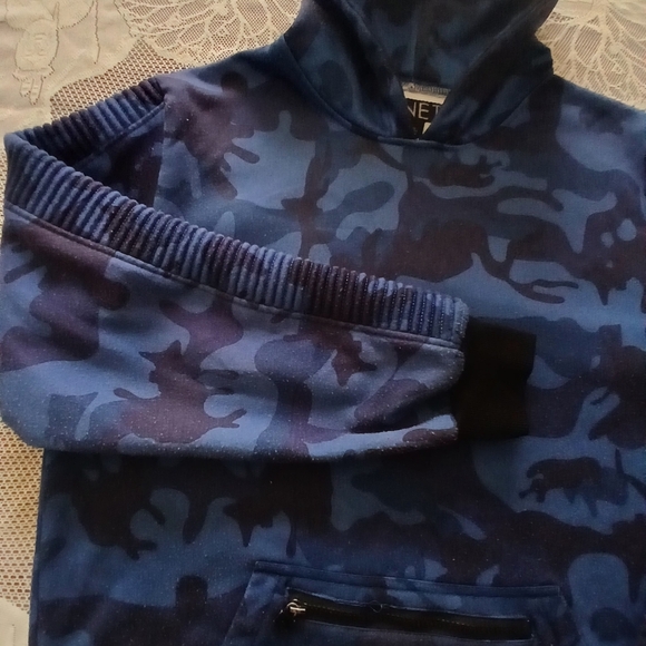 #051 Boys Blue Camo Hoodie Sweater By G-Net Size Large - Picture 4 of 15